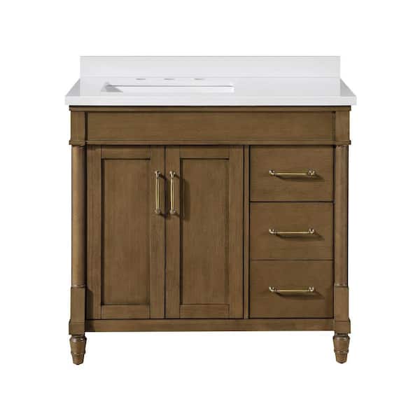 Salisbury 36 in. Single Sink Almond Latte Bath Vanity with White Engineered Marble Top