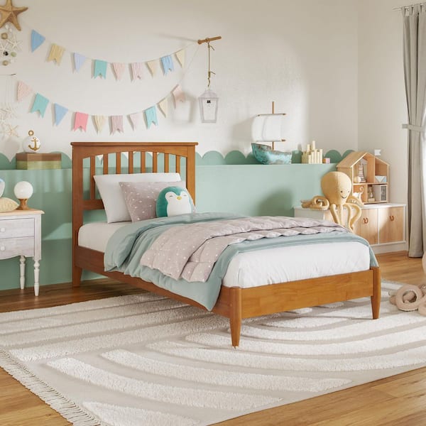 AFI Becket Light Toffee Natural Bronze Solid Wood Frame Twin Low Profile Platform Bed