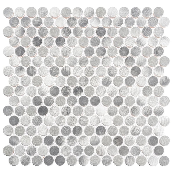 ANDOVA Orb Zest Silver/Gray 11-4/5 in. x 11-4/5 in. Penny Round Smooth Metal Mosaic Wall Tile (4.85 sq. ft./Case)