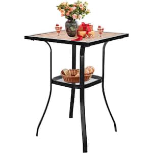 Black Square Metal 39.4 in. Outdoor Bar Table