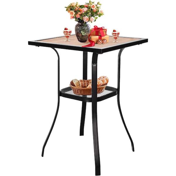 OUPES Black Square Metal 39.4 in. Outdoor Bar Table