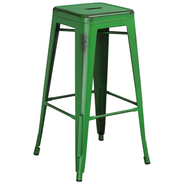 Flash Furniture 30 in. Distressed Green Bar Stool