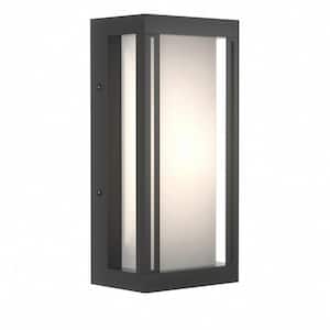 Montpelier Black Modern Dusk to Dawn Outdoor Integrated LED Hardwired Lantern Sconce with White Shade (2-Pack)