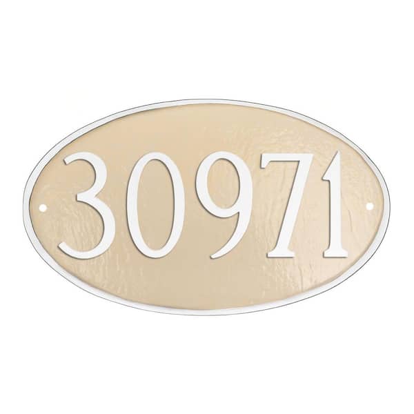 Classic Oval Small Address Sign Plaque - Taupe/White