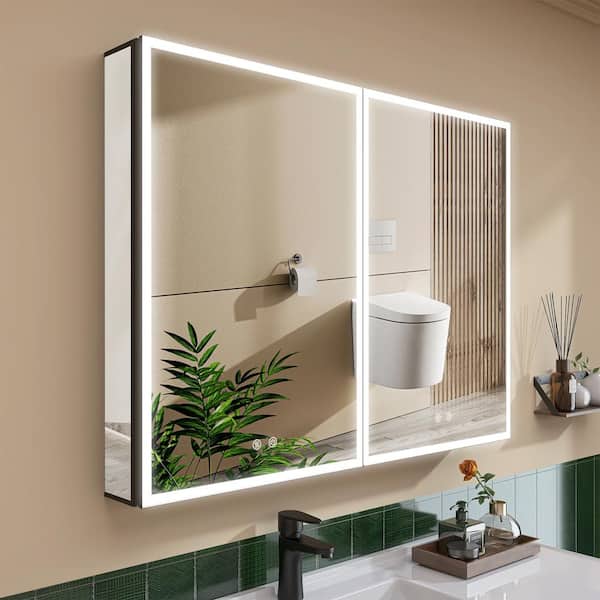 40 in. W x 30 in. H Rectangular Black Medicine Cabinet with Mirror Wall Mount Mirror Cabinet Recessed Medicine Cabinet