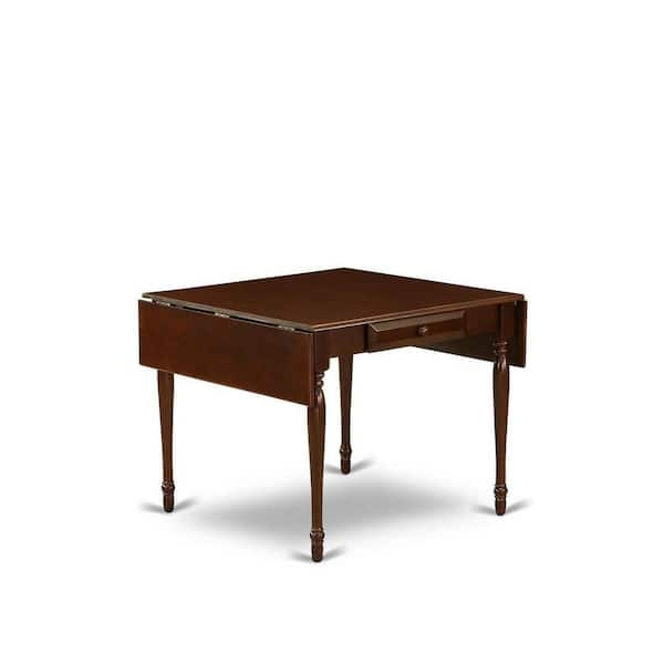 East West Furniture 3-Piece Mahogany Finish Solid Wood Top With Dropleaf Dining Table Set for Small Spaces