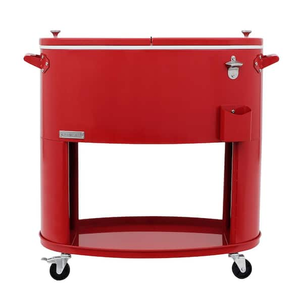 PERMASTEEL 80QT Sporty Oval Shape Rolling Patio Cooler in Red