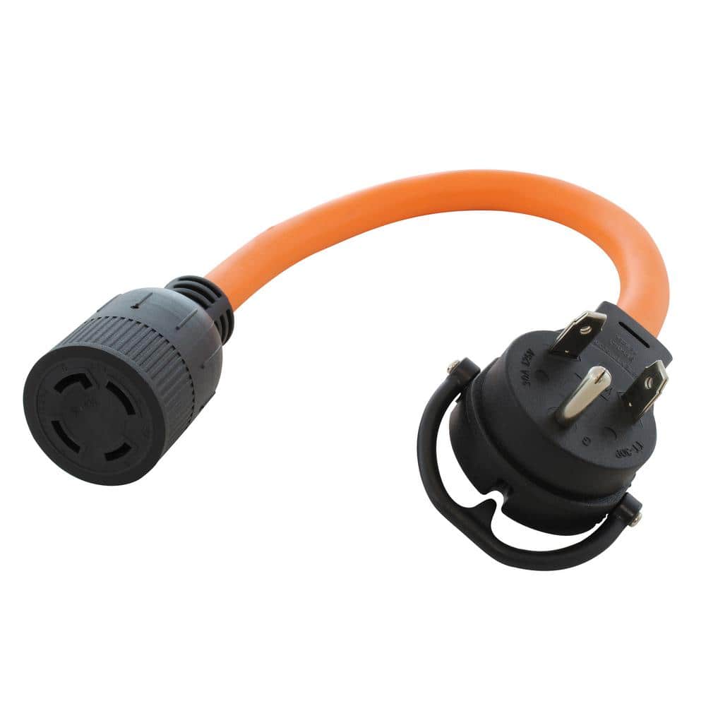 1.5 ft. 10/3 STW 30 Amp TT-30P RV/Travel Trailer Plug to 30 Amp L14-30R (2-