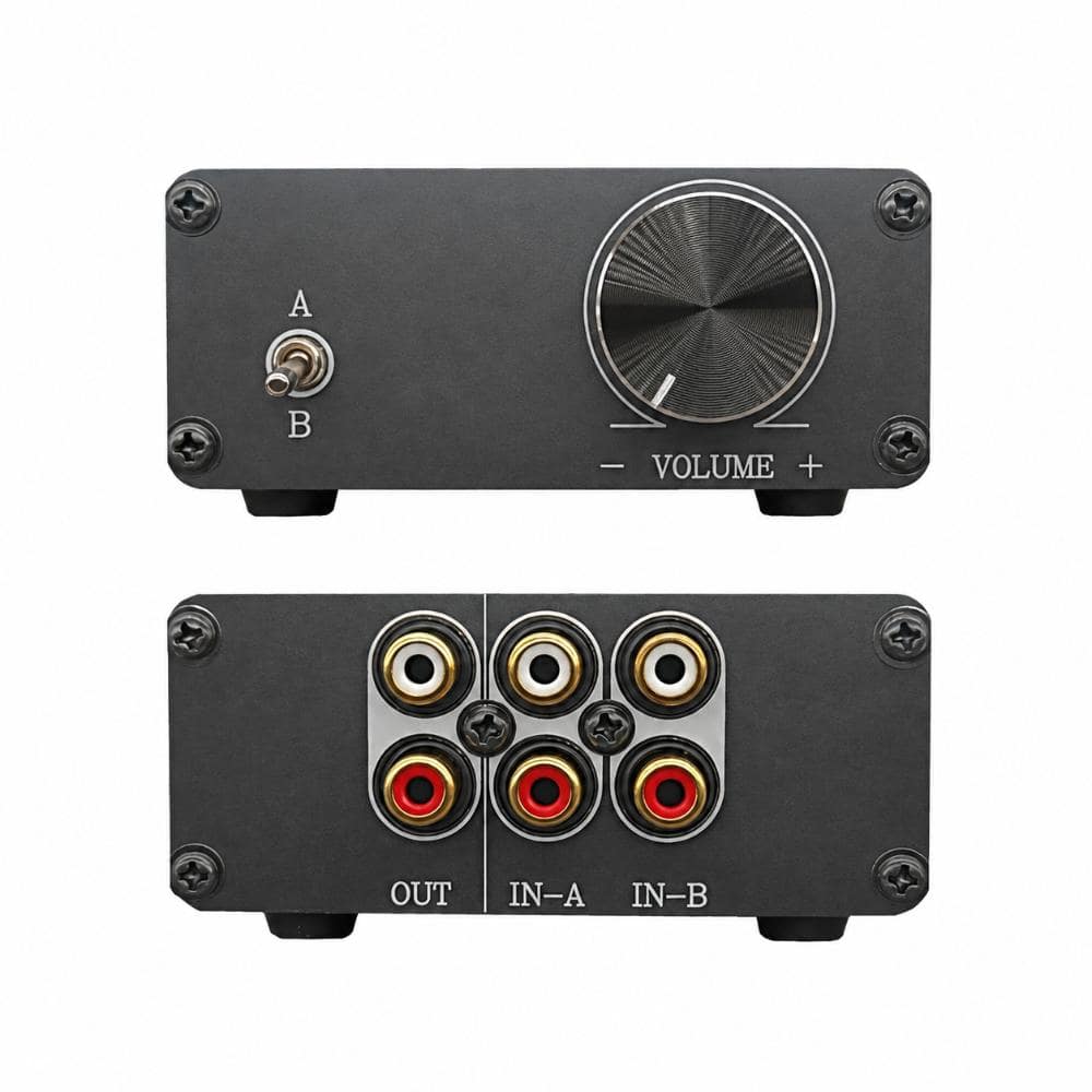 Stereo Audio Speaker Selector with Passive RCA Preamp FV2 3.46 x 2.95 x 1.5 in Volume Control Switch