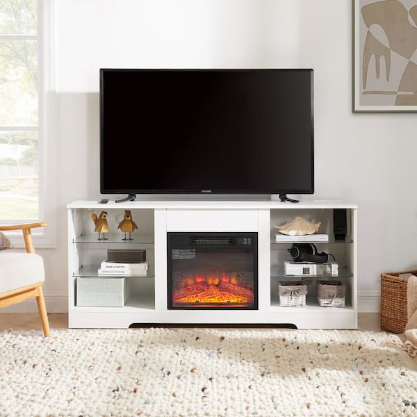 57.87 in. Freestanding Electric Fireplace TV Stand Fits TV's Up to 62 in. in White