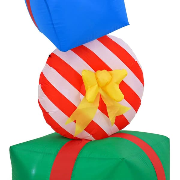 6 ft. First Traditions - Green Inflatable Blow Up Giftbox Combination with 3 Warm White LED Lights