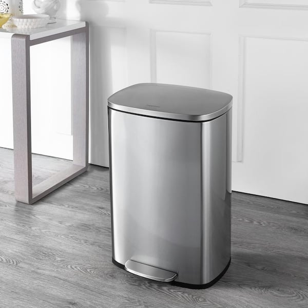 Connor Rectangular 13 Gal. Stainless Steel Trash Can with Soft-Close Lid and Free Mini Trash Can