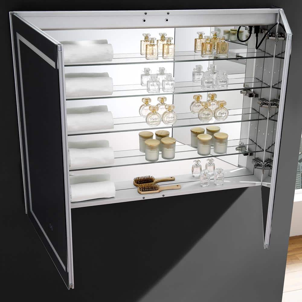Elegant 48"x36" Frameless Aluminum Medicine Cabinet with LED & Defogger