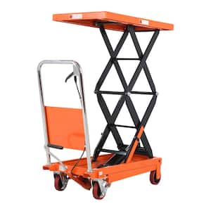 770 lbs. Double Scissor Lift Cart 35.8 in. x 19.7 in. Table Size 51 in. Max. Lift Table Cart with Foot Brake Orange