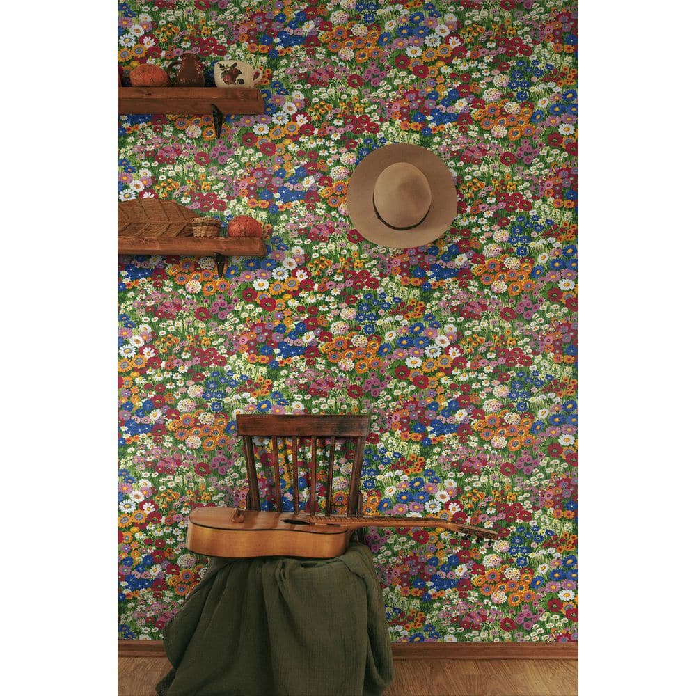 Multicolored Vinyl Floral Meadow Peel and Stick Wallpaper Roll