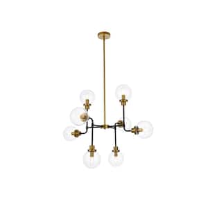 Home Living 40-Watt 8-Light Black and Brass Pendant Light with Glass Shade, No Bulbs Included
