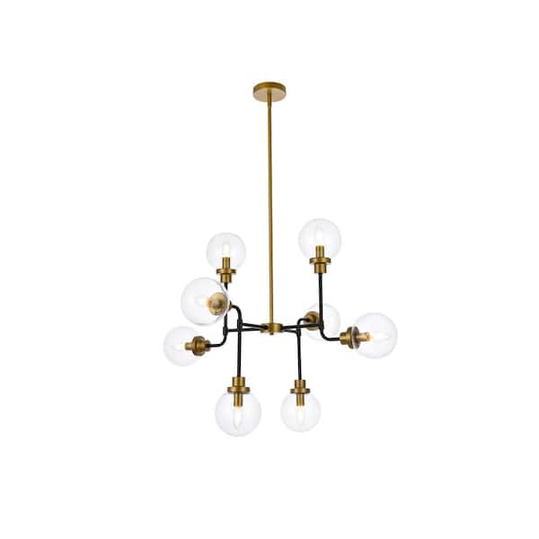 Unbranded Home Living 40-Watt 8-Light Black and Brass Pendant Light with Glass Shade, No Bulbs Included