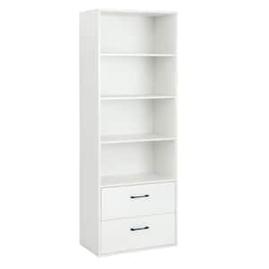 74 in. Wide White 6-Tier Tall Bookshelf Freestanding Modern Bookcase Black Storage Cabinet