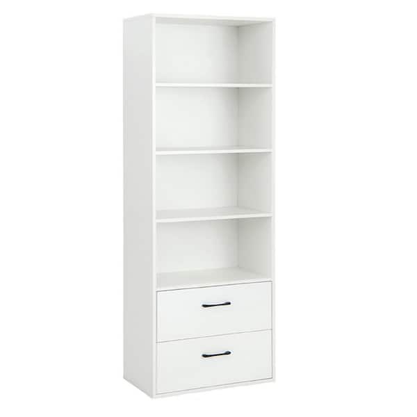 Costway 74 in. Wide White 6-Tier Tall Bookshelf Freestanding Modern Bookcase Black Storage Cabinet