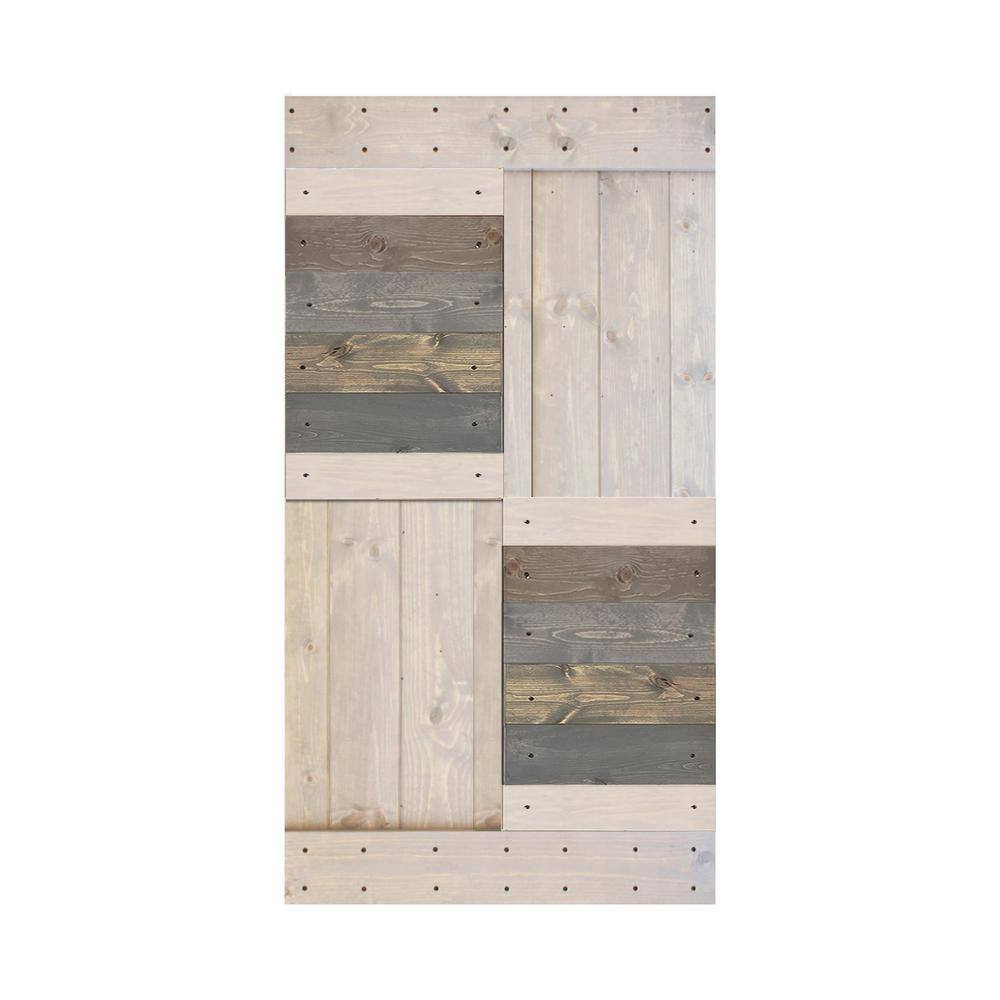 Gray and Brown Solid Wood Multipanel Sliding Barn Door Slab