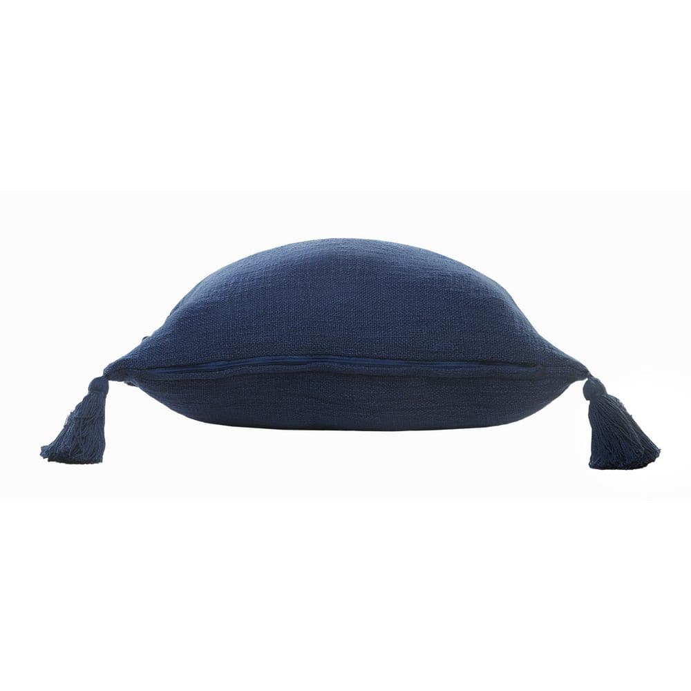 Navy Blue Cotton Reversible Throw Pillow with Tassels, 20" x 20"