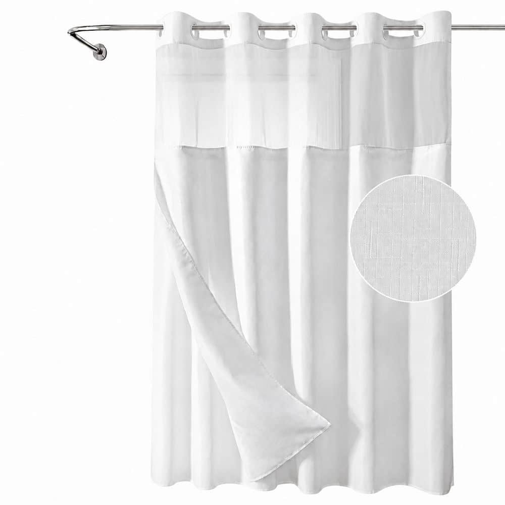 71 in. W x 74 in. L Fabric Shower Curtain Set with Snap-in Liner Water Repellent White Modern for Bathroom price history on PriceWatchPro