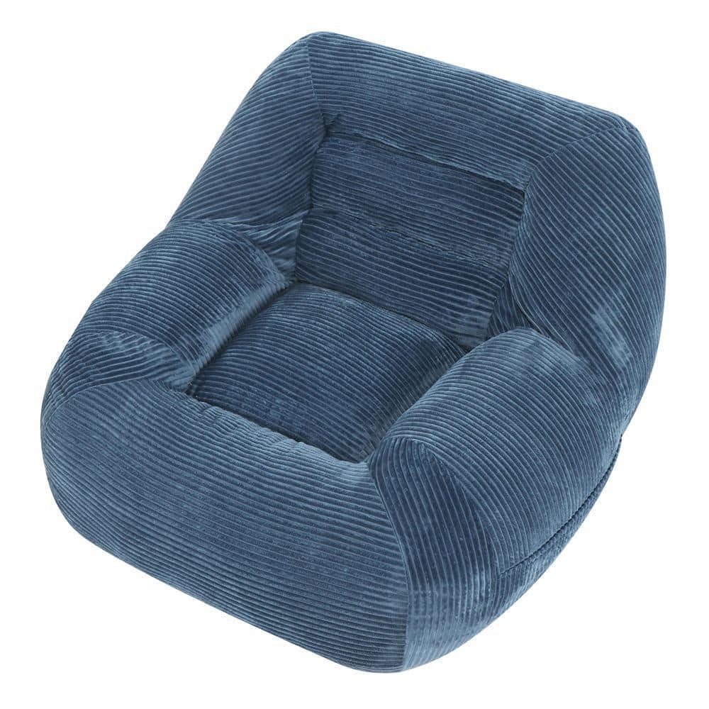 Blue Corduroy Fabric Bean Bag Chair, No Assembly Foam Filled Lounger Sofa