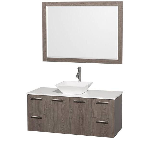 Wyndham Collection Amare 48 in. Vanity in Grey Oak with Man-Made Stone Vanity Top in White and White Porcelain Sink and Mirror