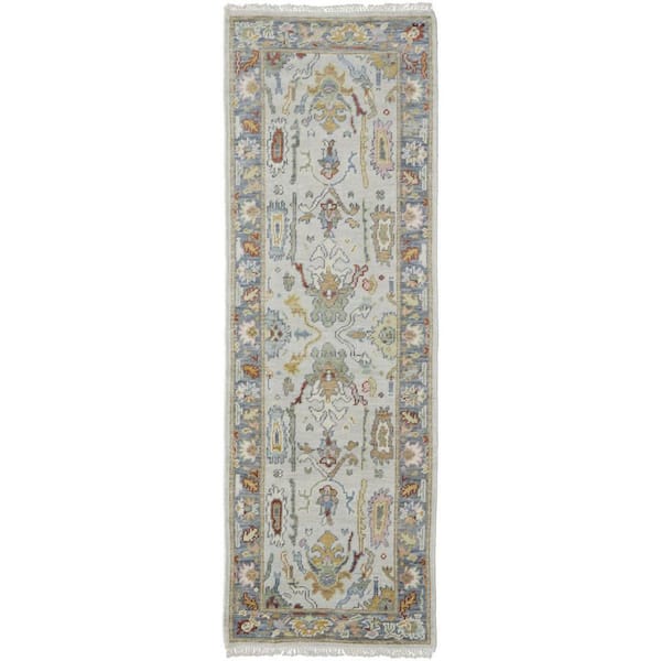 Gray, Blue, Gold Oriental 2 ft. x 8 ft. Runner Rug