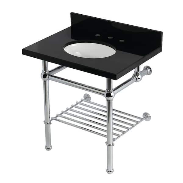 Templeton 30 in. Granite Console Sink with Brass Legs in Black Granite/Polished Chrome