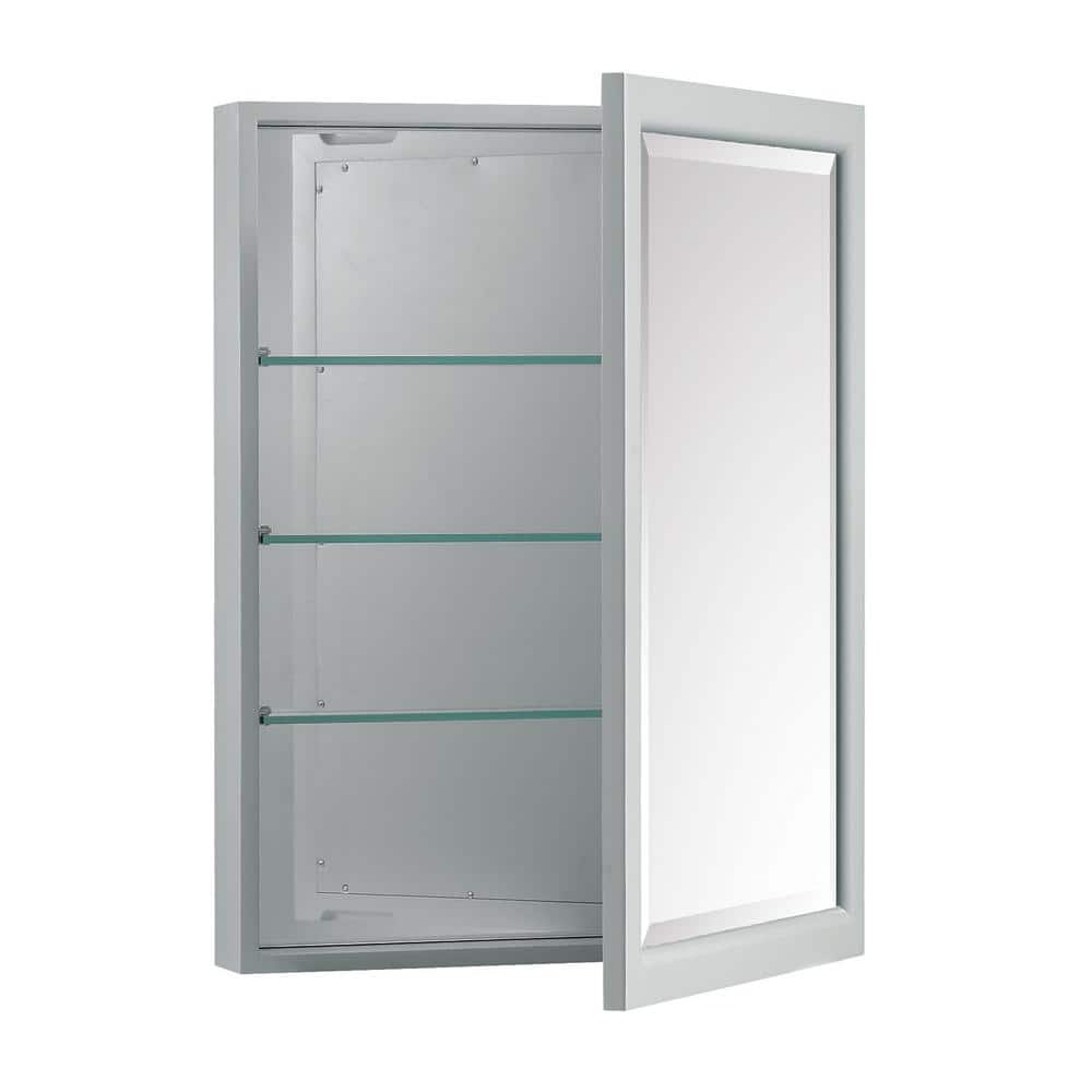 Emma 22" Dove Gray Rectangular Framed Mirror Cabinet with 3 Shelves