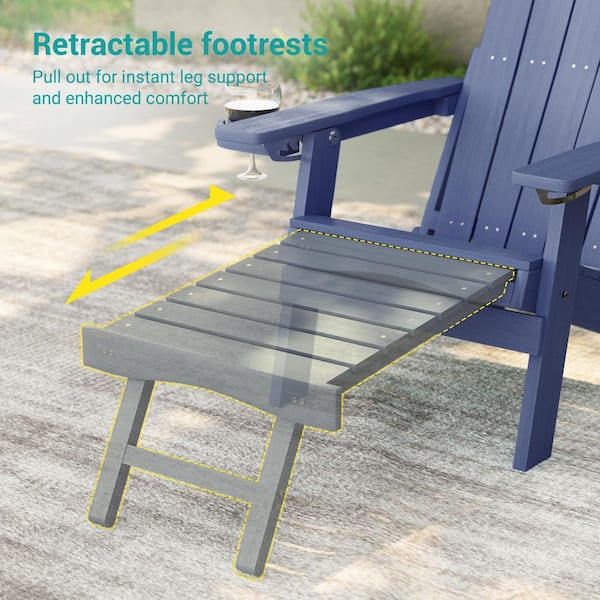 Sonkuki Navy Blue Folding Adirondack Chair with Retractable