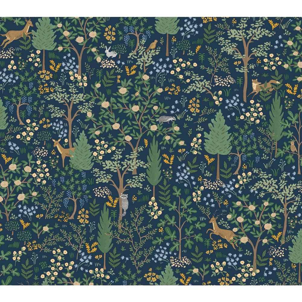 Woodland Navy and Green Peel and Stick Wallpaper