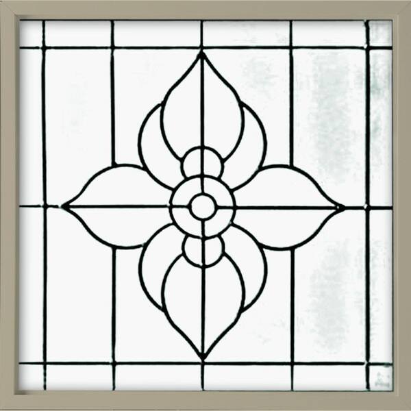 Hy-Lite 25 in. x 25 in. Decorative Glass Fixed Vinyl Window Spring Flower Glass, Black Caming in Tan