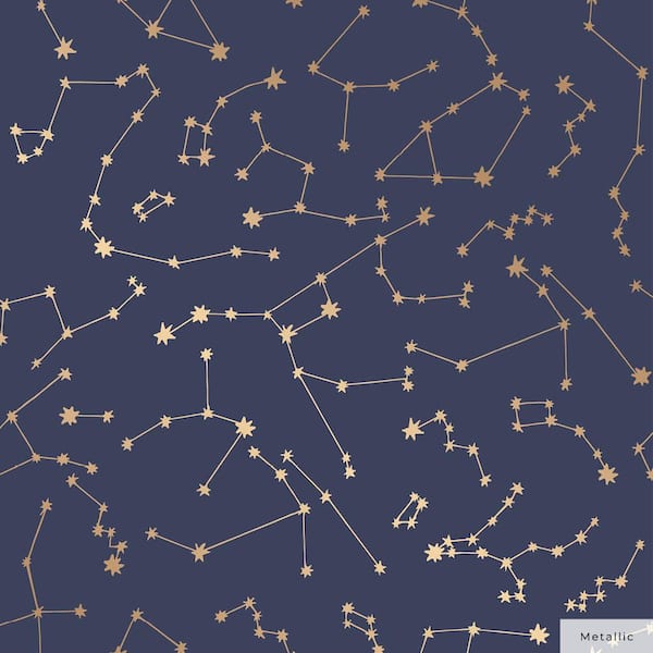 Novogratz Navy and Metallic Gold Constellations Vinyl Peel and Stick Wallpaper Roll (Covers 28 Sq. ft.)