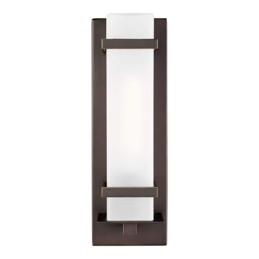 Antique Bronze 14" Etched Opal Glass Outdoor Wall Sconce