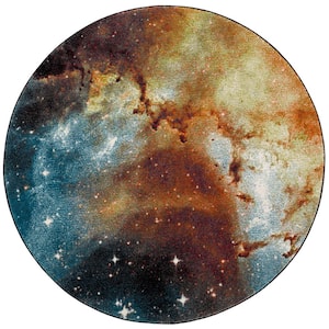 Galaxy Orange/Multi 5 ft. x 5 ft. Round Abstract Area Rug