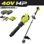 40V HP Brushless Cordless Carbon Fiber String Trimmer and Whisper Series Blower w/ (2) 4.0 Ah Batteries and (2) Chargers