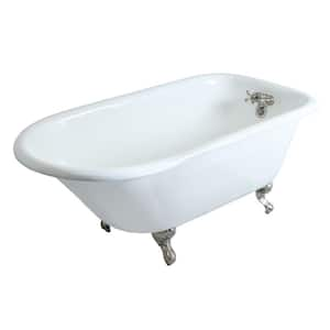 Petite 4.5 ft. Cast Iron Satin Nickel Claw Foot Roll Top Tub with 3-3/8 in. Centers in White