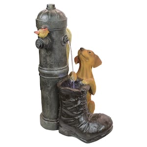 Fire Hydrant Pooch Stone Bonded Resin Sculptural Fountain