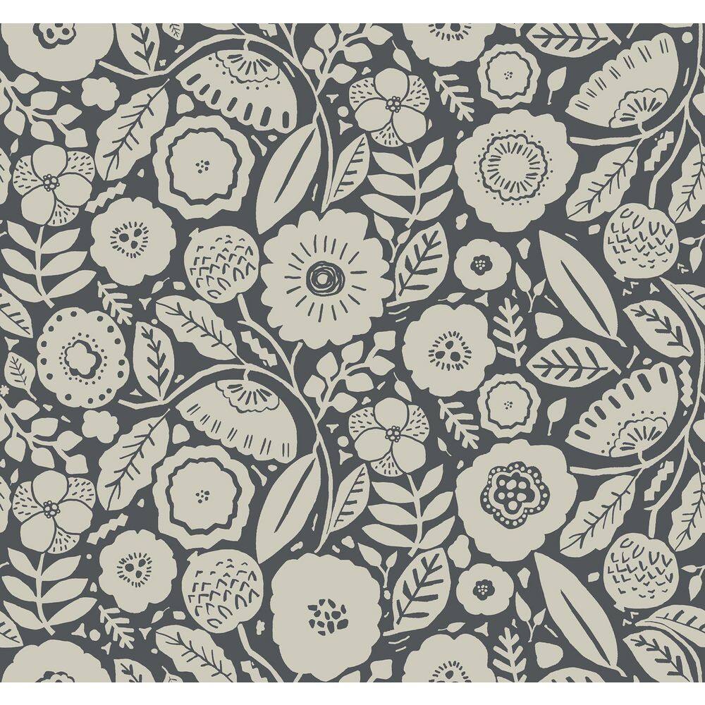 Camille Blossom Charcoal Grey Wallpaper