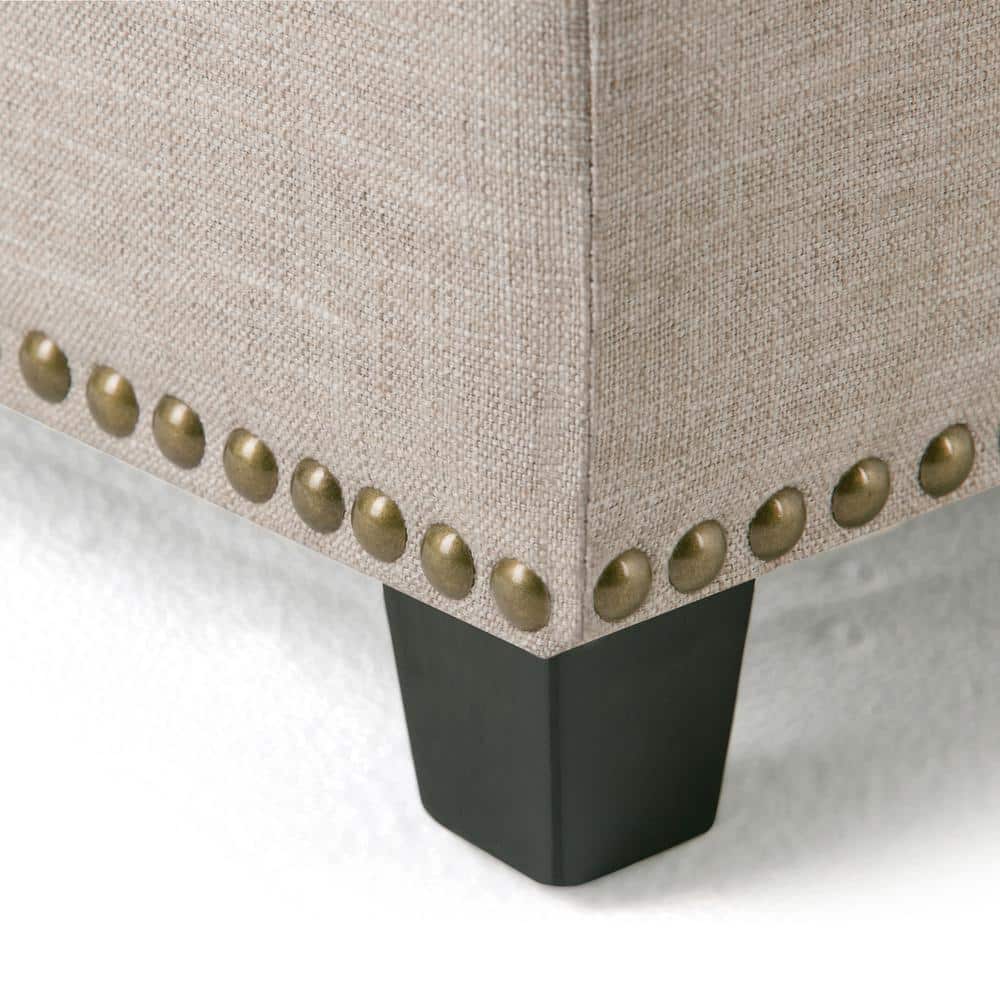 Linen Natural 48" Upholstered Storage Ottoman Bench