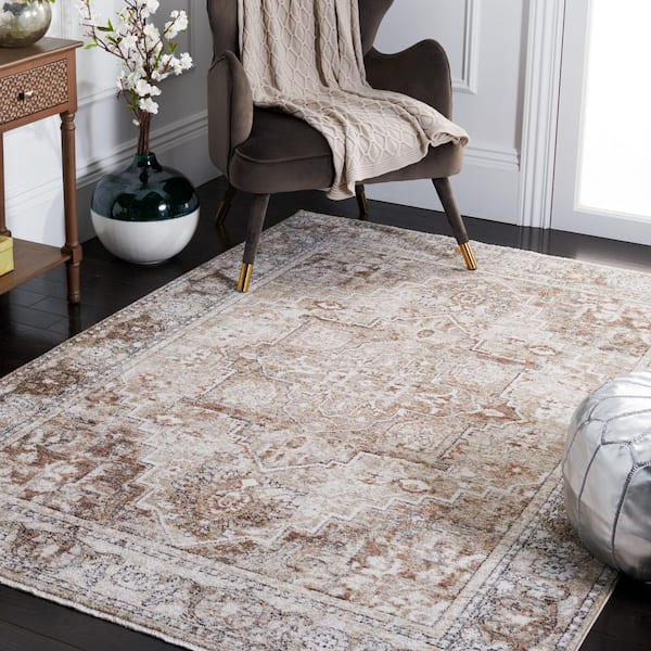 Jasmine 5 ft. x 5 ft. Ivory/Beige Distressed Ornate Square Area Rug