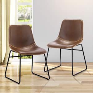 18 in. Dark Brown Metal Frame Faux Leather Upholstered Counter Height Bar Stools with Low Back (Set of 2)