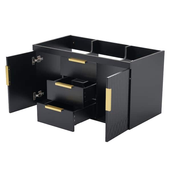 35.5 in. W x 17.9 in. D x 19.3 in. H Bathroom Black Linen Cabinet