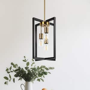 3-Light 60-Watt Black and Gold Modern Rectangle Mini Pendant Light with No Glass Shade and No Bulb Included