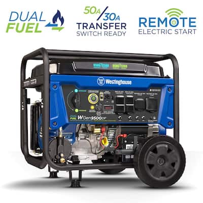 WGen9500DF 12,500/9,500-Watt Dual Fuel Portable Generator with Remote Start and Transfer Switch Outlet for Home Backup