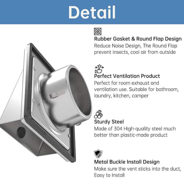 Gisafai 2-Pack 4" Stainless Steel Dryer Vent Cover - Outdoor Wall Vent With Non-Return Flap & Rubber Gaskets