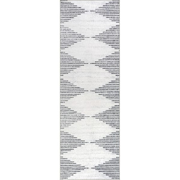 Yori Diamond SplashGuard Machine Washable Area White 3 ft. x 10 ft. Indoor Runner Rug