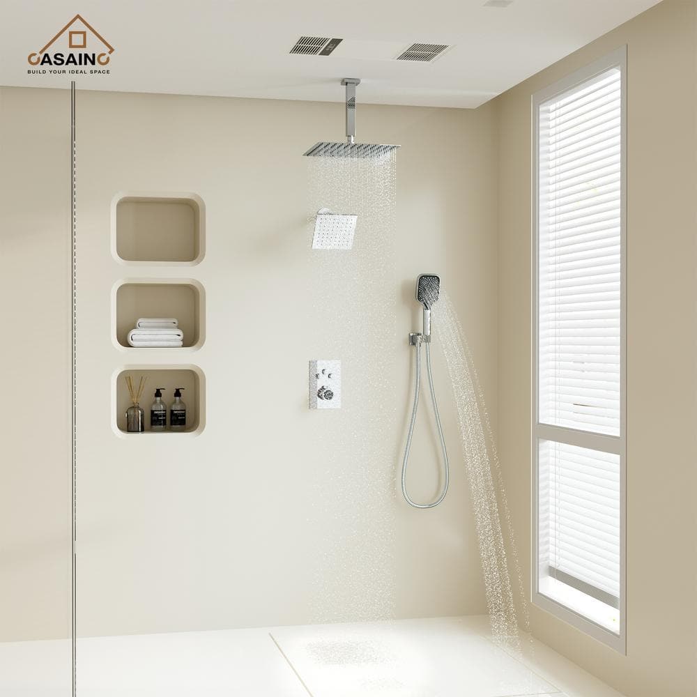 Chrome 12-Inch Dual Shower Head Thermostatic System with Handheld